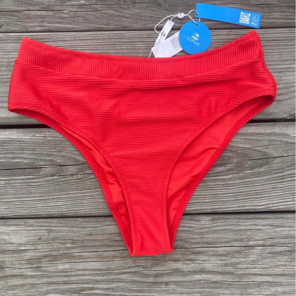 NWT Cupshe Red Ribbed High Waisted Bikini Bottoms